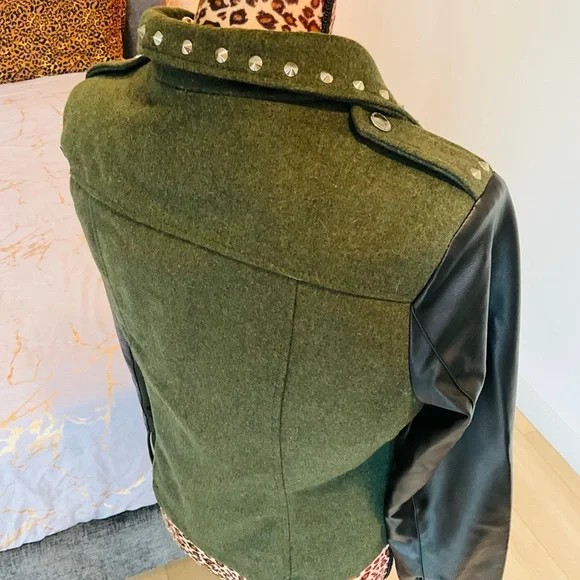 Spiked Military Green Jacket - Picture 3 of 10